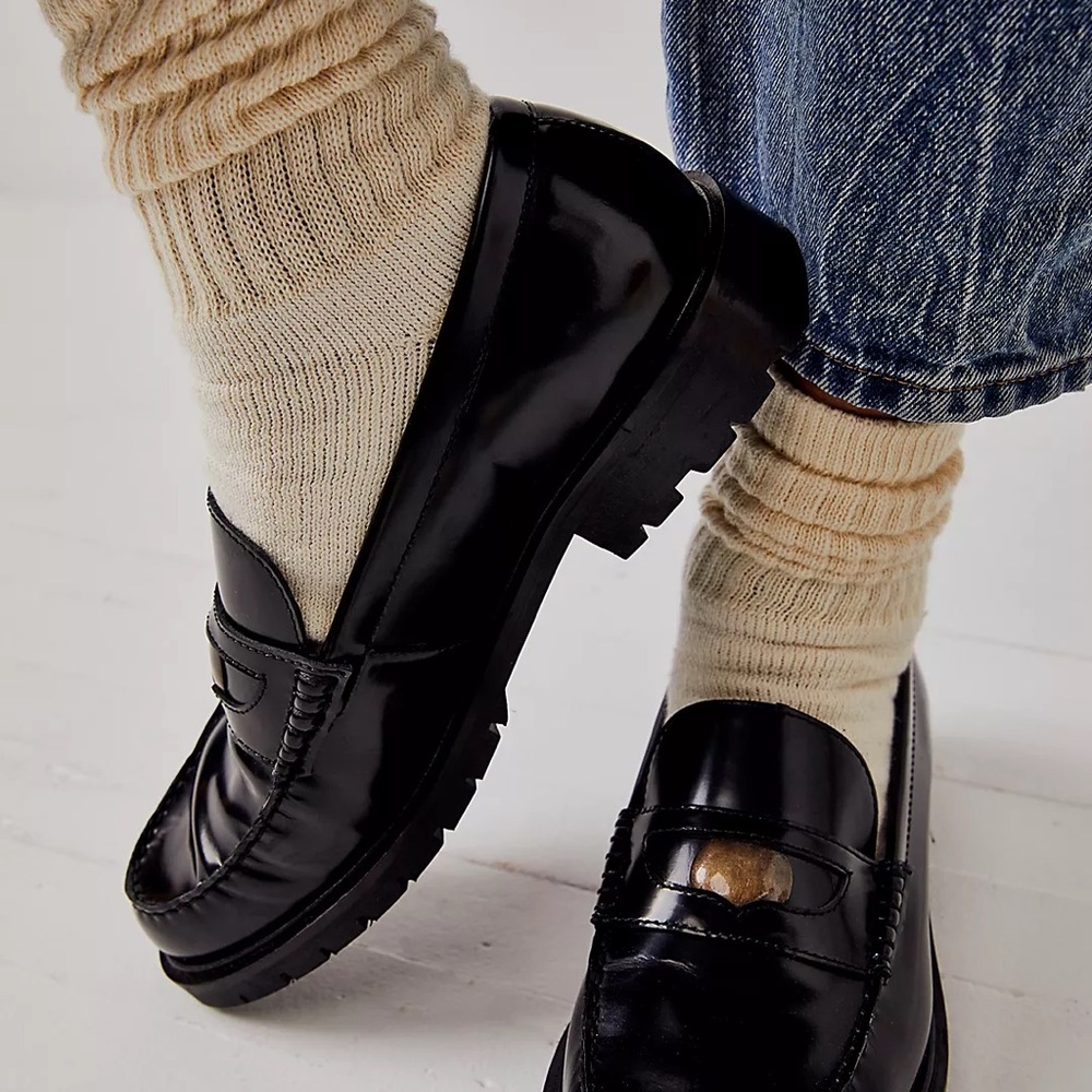 Free People Black Flats with Smooth Leather and Slip-On Design
